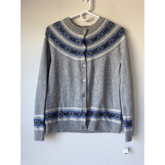 Talbots Sweaters - Talbots Lambswool Blend Fair Isle Button Front Sweater Women’s Size M Grey Blue